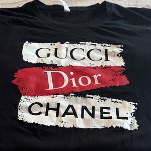 Black Graphic Tee with Designer Logos